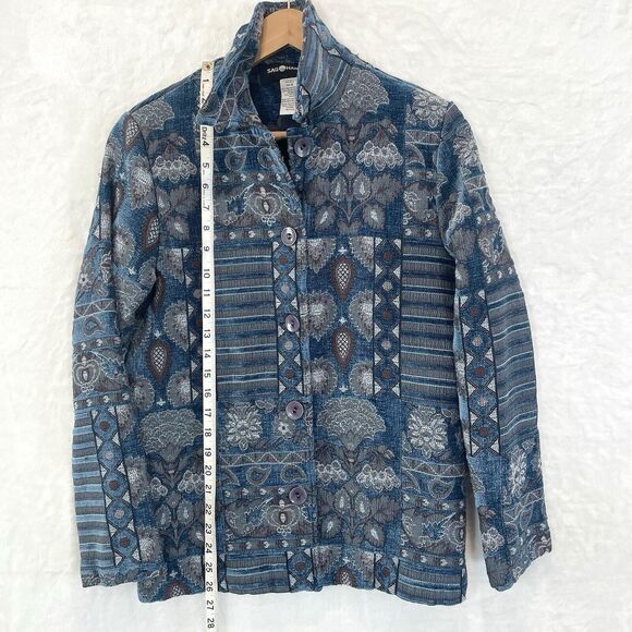 Vintage Sag Harbor Jacket Blue Gray Tapestry Woven Textured Womens 6 - Picture 5 of 7
